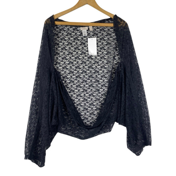 Logo Lori Goldstein Black Lace Pullover Layering Top Whimsigoth Y2K 2X 3X New - Picture 1 of 12